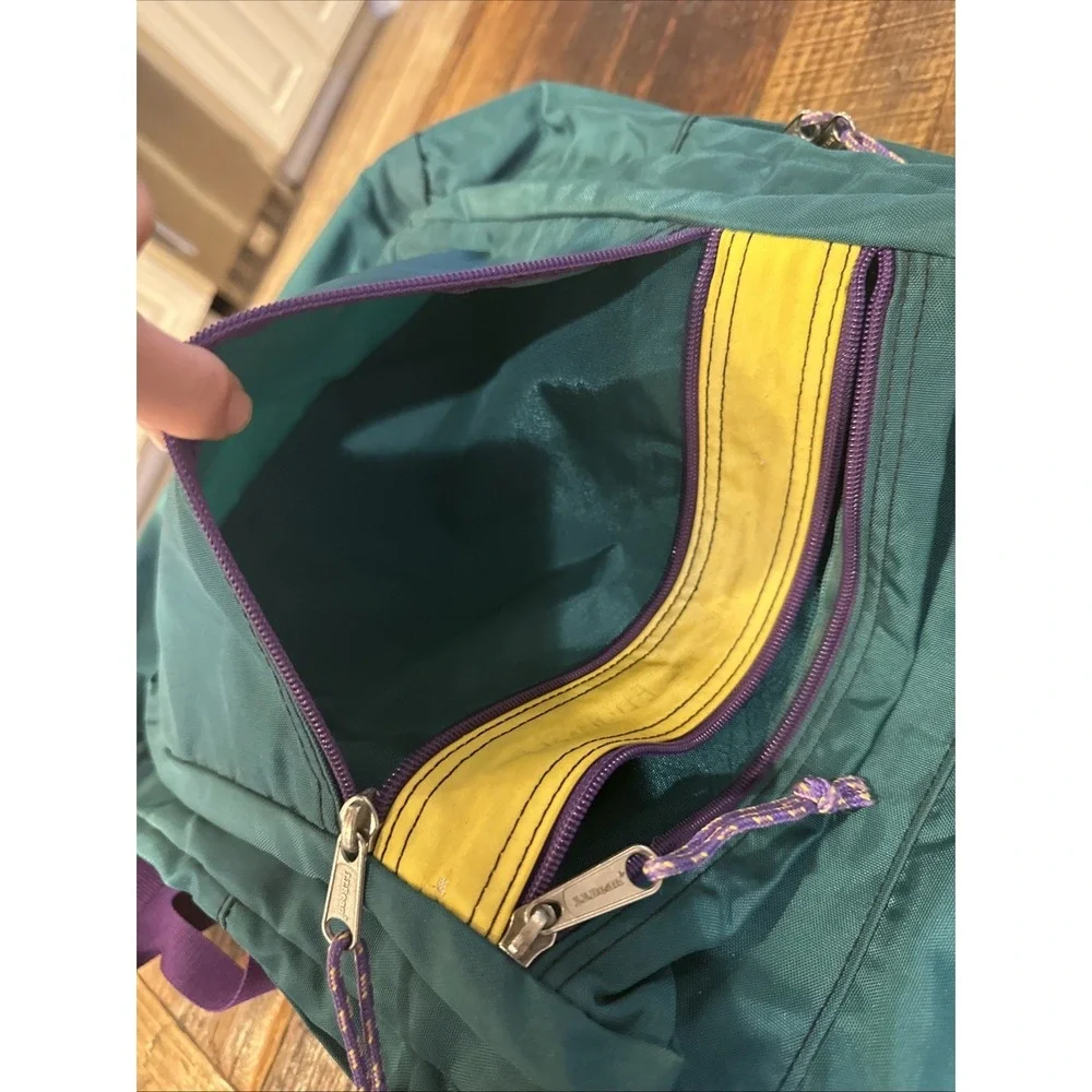 VTG LL Bean Deluxe Book Pack Nylon Backpack Green Purple School Casual Outdoors